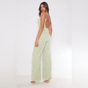 nwt Sage Green Textured Chiffon Cowl Scoop Back Jumpsuit